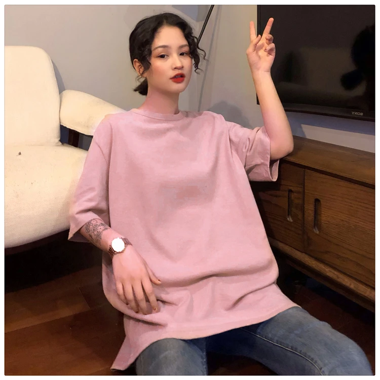 oversized Tee Shirt 7 Solid Color Basic T-shirts Women Casual Harajuku Summer long white black Tops Korean Hipster White T Shirt friends t shirt