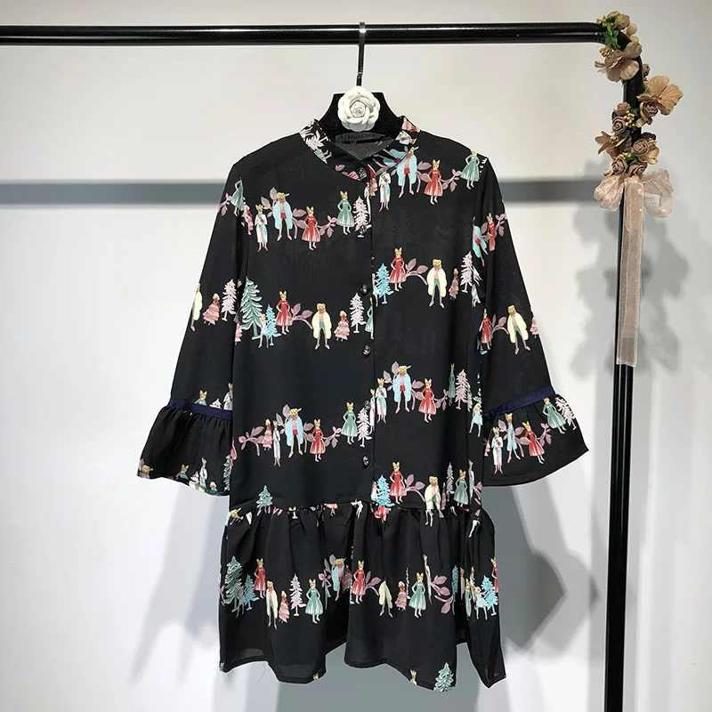 Корейский стиль лето Для женщин платье с мультипликационным принтом Vestido