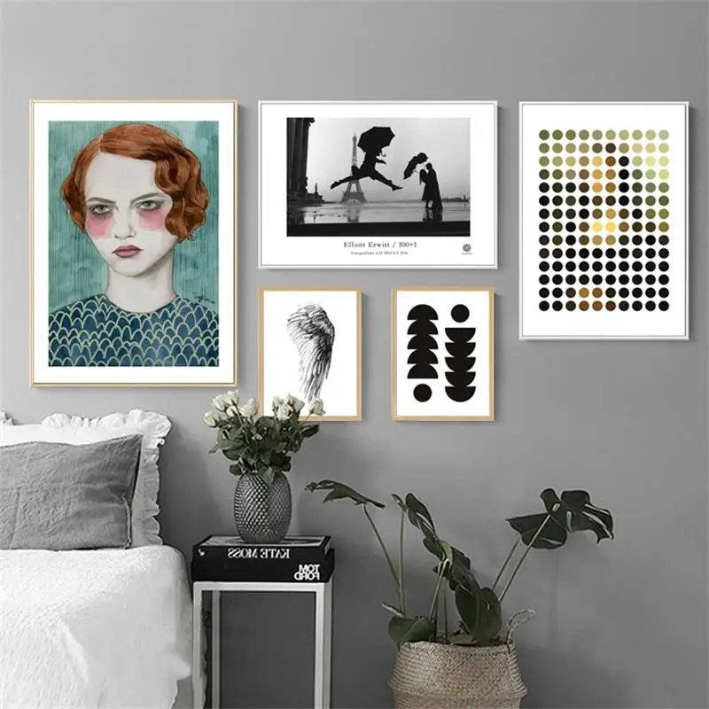 

Nordic Decoration Girl Feather Landscape Poster Canvas Prints Minimalist Wall Art Painting Decorative Picture for Living Room