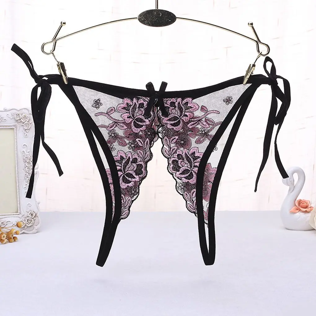 Girl Sexy Double Strap Crotchless Women Embroidery Lace Lingerie 