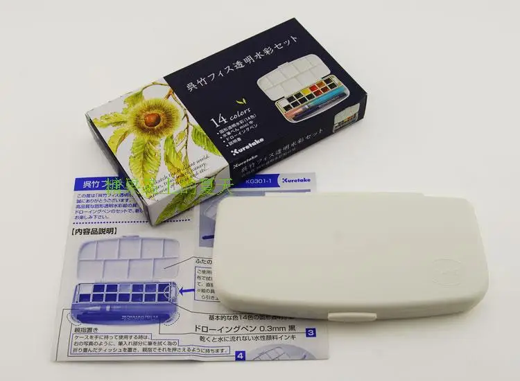 Бесплатная доставка kuretake прозрачный акварельные краски 14 однотонные пигмент набор Портативный пакет с ручка Профессиональный artlam