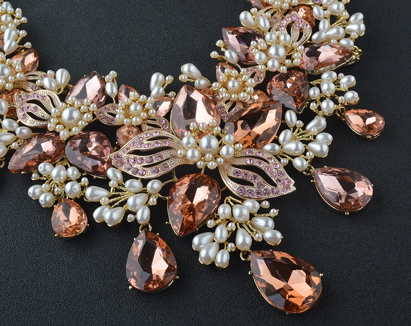 White Pearl /& Rhinestone Formal Rhinestone Crystal Necklace Set Wedding Bridal