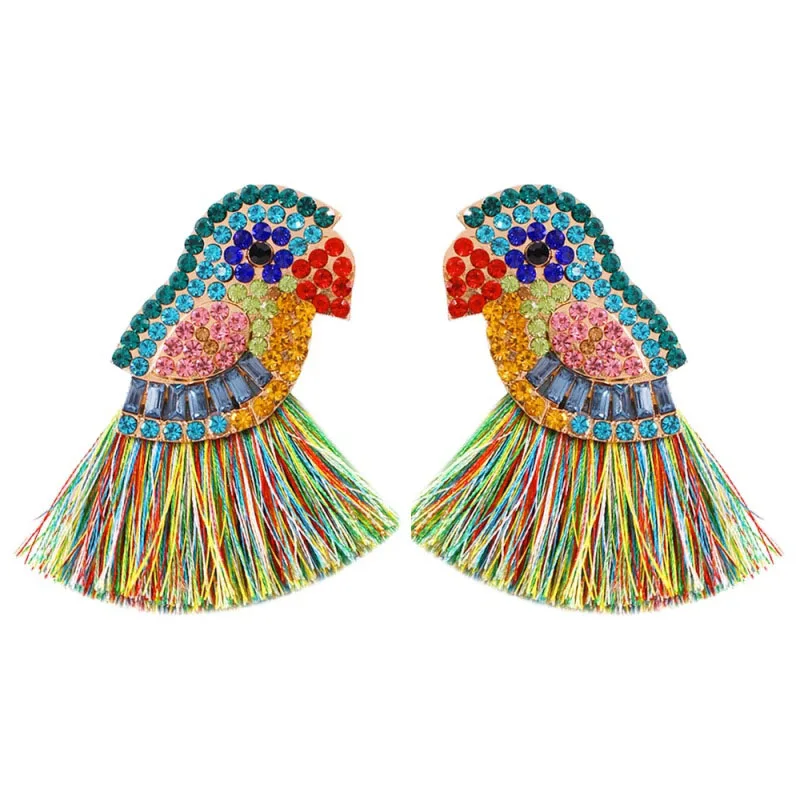 Sehuoran дизайн хрустальные бусины попугай дирд висячие серьги для женщин Высокое качество модные женские массивные серьги