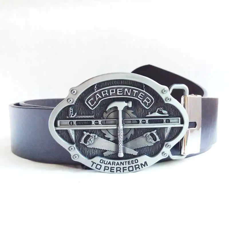 

T-Disom Western Design Brass Cool Men Carpenter Belt Buckles Comen With 130cm Black Belts Drop shipping