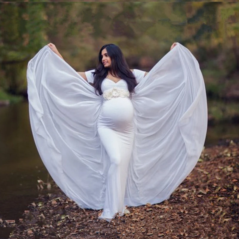 

Jersey Maternity Photography Prop Cloak Dresses Maternity Dress for Photo Shoot Long Chiffon Cloak Short Sleeve maxi clothes