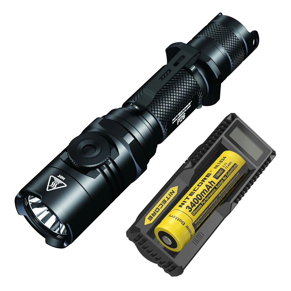 

Discount Free Shipping NITECORE Rotary Swith Hunting Torch P26 Infinitely Variable Brightness Flashlight +18650 Battery+ Charger