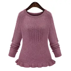 Осень Зима Новый пуловеры женские свитера элегантный чистый цвет плиссированные пуловер О образным вырезом с длинным рукавом