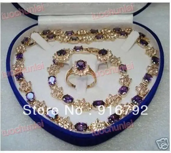 

Wholesale shipping >>>>>Hot-gift 18K GP Amethyst Inlay Earring Ring Bracelet Necklace + Gift Box
