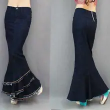 Весна Осень Модные женские длинные джинсовые юбки стрейч с высокой талией бахромой юбка slim Тонкий пакет бедра русалка юбка