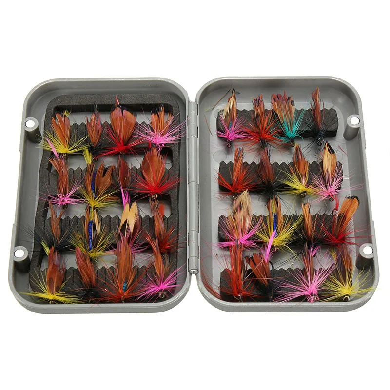  32pcs/sets fly fishing lure set Artificial Insect bait trout fly fishing hooks tackle with case box 