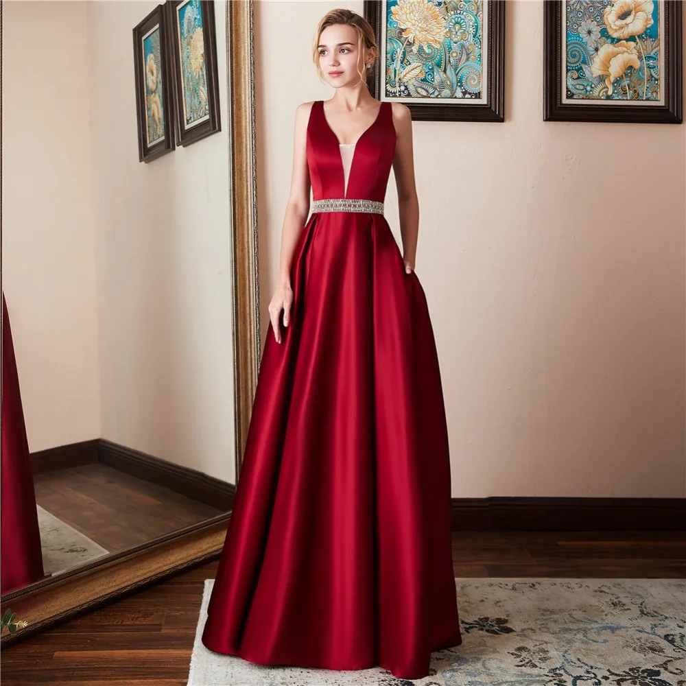 Long open back v neck prom dress