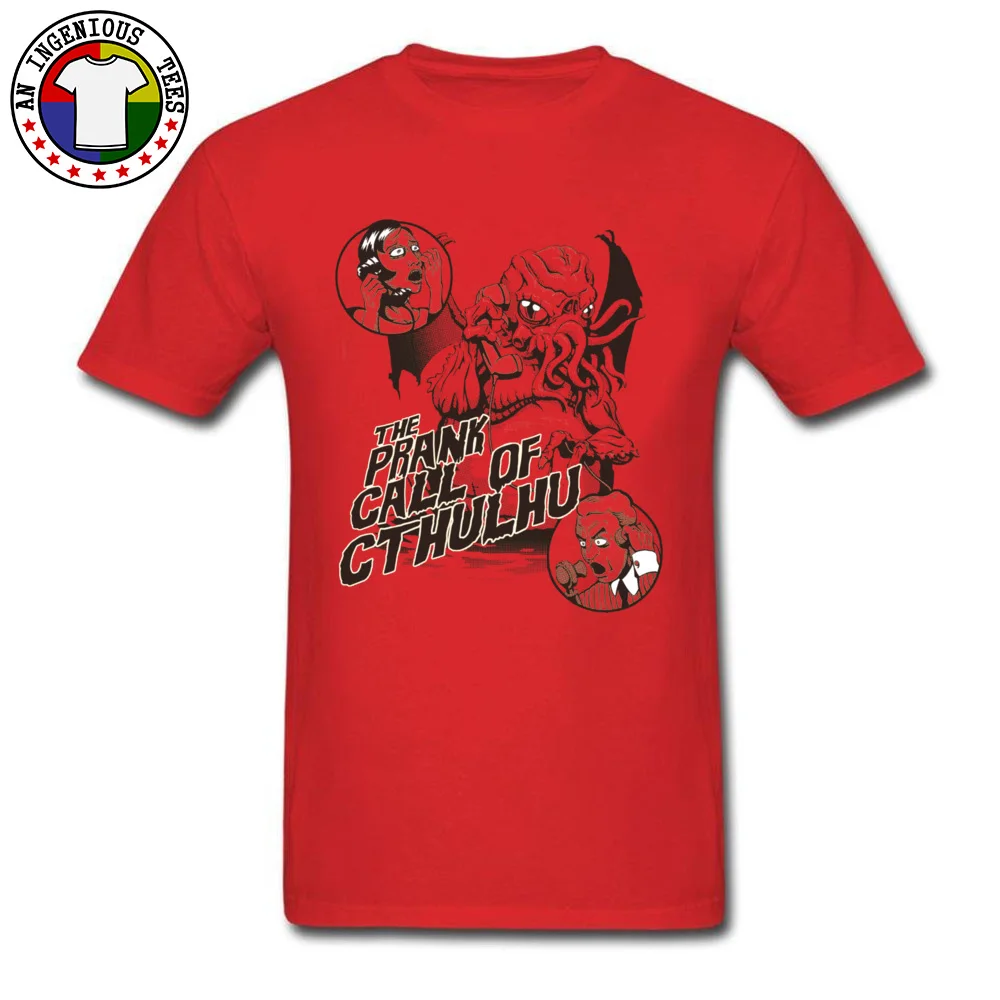 On Sale Men T Shirts Round Collar Short Sleeve 100% Cotton Custom Tops Shirts Summer Sweatshirts Wholesale The Prank Call of Cthulhu -3365 red