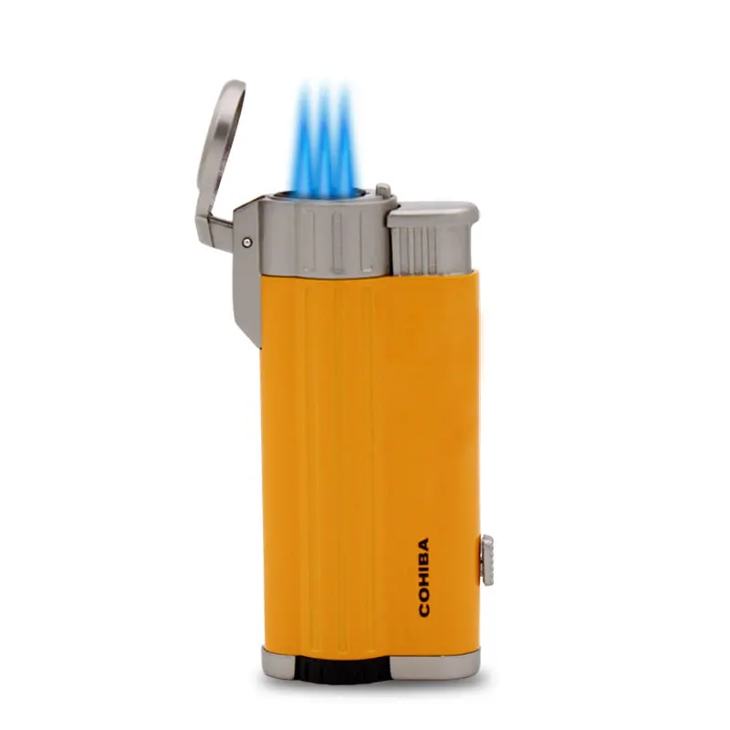 

COHIBA Smoking Gadgets Metal Windproof Refillable Cigarette Jet Lighter 3 Torch Flame High Grade Cigar Lighters W/Gift Box