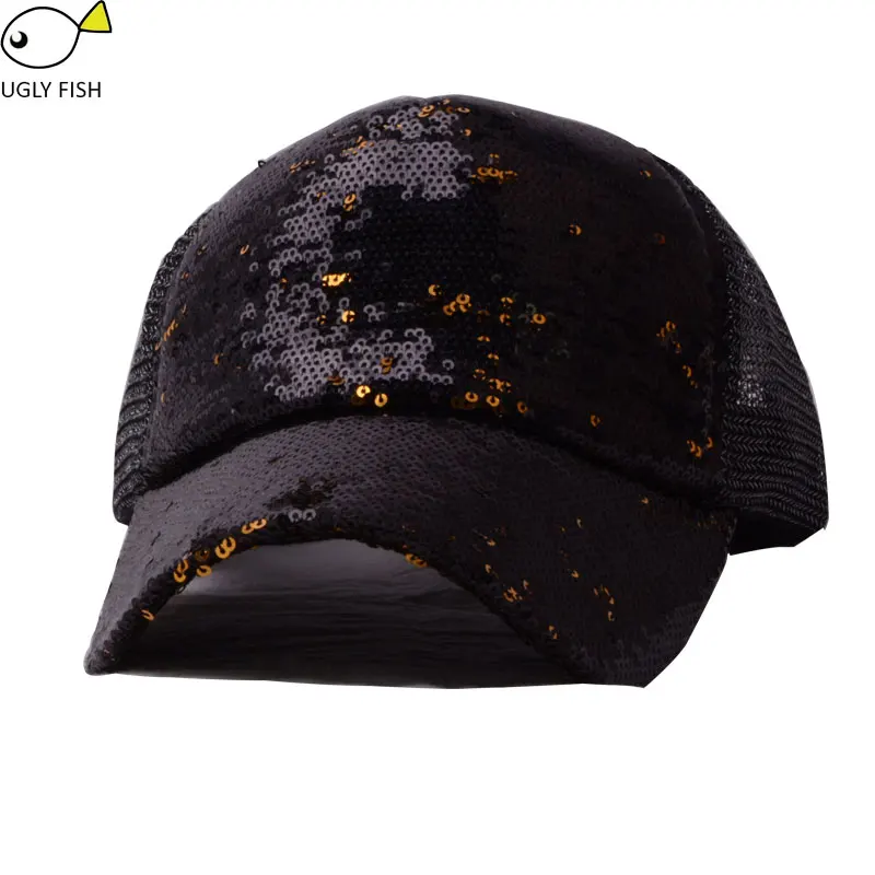sequin hat baseball cap women summer black glitter baseball cap mesh