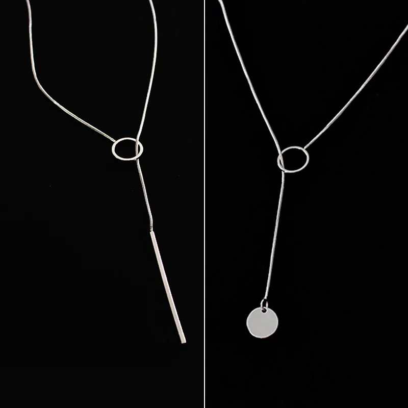 Женское Ожерелье серебряное медное y образный вырез простой диск Круглый