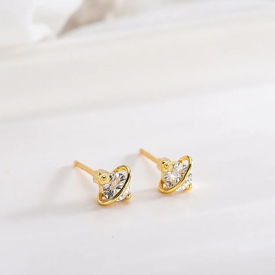 1 925 Sterling Silver Earrings 2017 New Women Fashion Simple Gold Silver Stud Earring Hollow Circle Piercing Korean Earrings