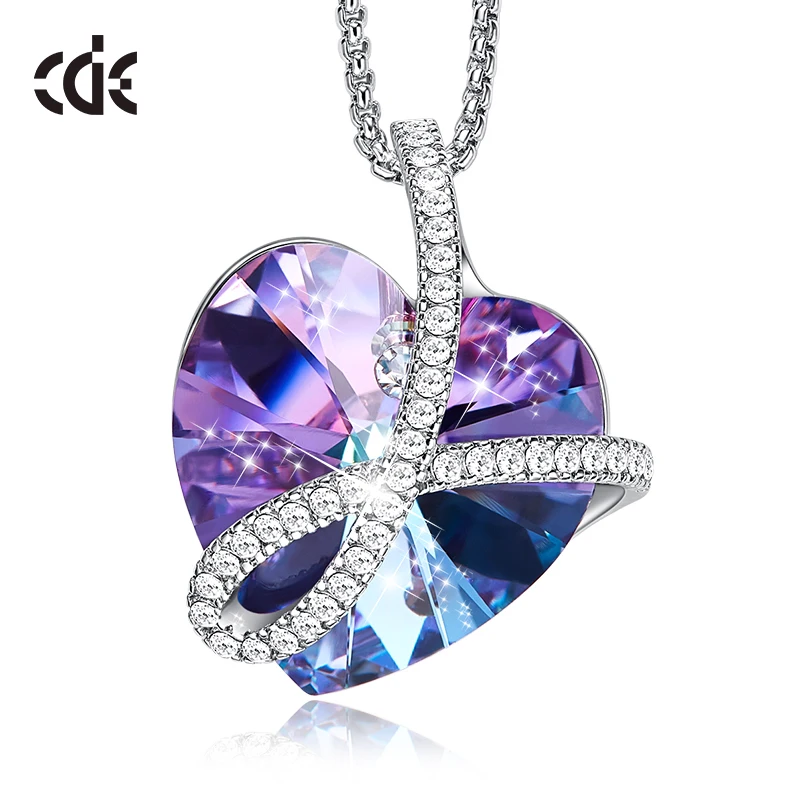 CDE LOVE YOU FOREVER, Кристальное ожерелье, подвеска в виде сердца, украшенная кристаллами Swarovski, женский подарок, серебряная цепочка, ожерелье