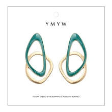 YMYW корейская мода уникальные металлические геометрические пустотелые серьги гвоздики милые стильные зеленые аксессуары для женщин Oorbellen Voor Vrouwen