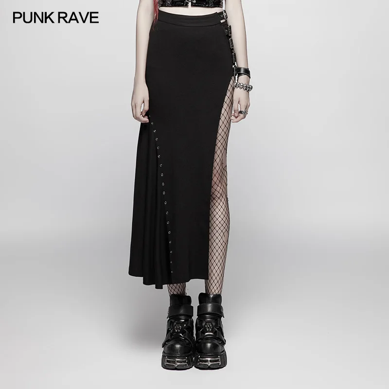 

PUNK RAVE Women Steampunk Sexy Slim Fit Half Skirt Fashion Gothic Split Sexy Party Skirt