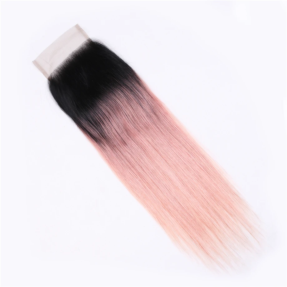 Piaoyi Gold Color Ombre Hair Bundles With Closure Free Part Non Remy Brazilian Straight Hair 3 Bundles With Closure Hair Wave