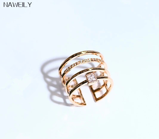 Роскошные 4 слойные кольца Стразы регулируемые фирменные открытые с