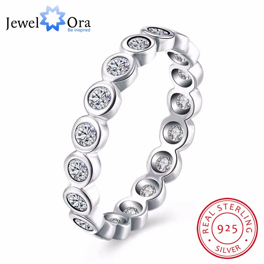 Solid 925 Sterling Silver Ring Simplicity Row Zircon Fashion OL Accessories Rings For Women Wedding Jewelry (JewelOra RI102594)