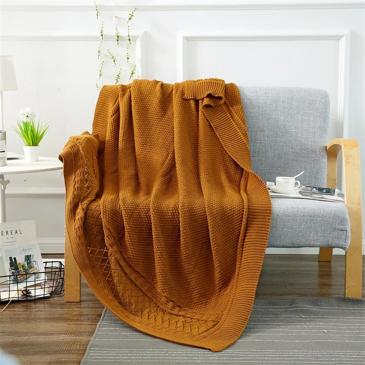 

Cotton Handmade High Quality Soft Sofa Bed Knitted Blanket for Summer Yellow Black Blue Gray