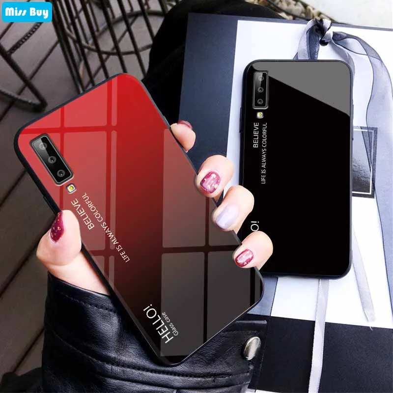6 0 ''для samsung A7 2018 чехол градиент закаленное Стекло для Galaxy Coque тонкий A750 7 7A |