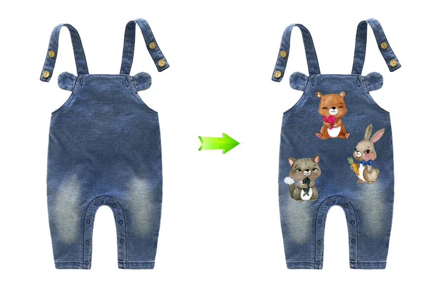 Cute Animal Patches Rabbit Cat Bear DIY Accessory A-level Washable Heat Transfer Iron Stickers Appliques 21X11cm2