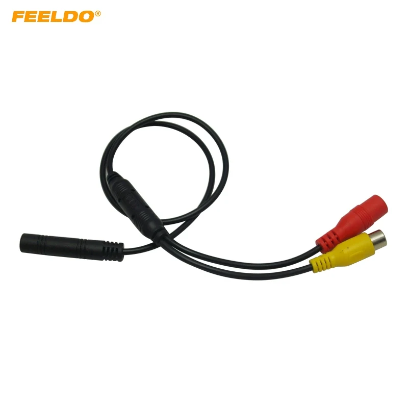 

FEELDO 1PC Car Backup Reverse Camera 4-Pin Male To CVBS RCA Female Connector Signal Power Adapter Wire Harness#5678