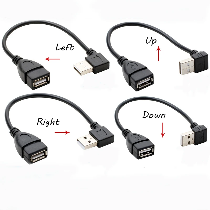 Черный 20 см AM/AF под углом 90 градусов USB 2 0 Тип A мужчин и женщин удлинитель кабеля