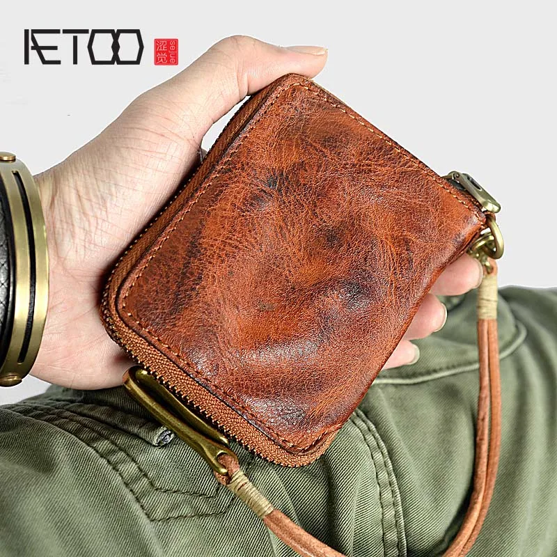 

AETOO Leather Handmade Wallet Top Layer Leather Men's Vertical wallets Retro Men's Leather Multifunctional Soft Leather wallet