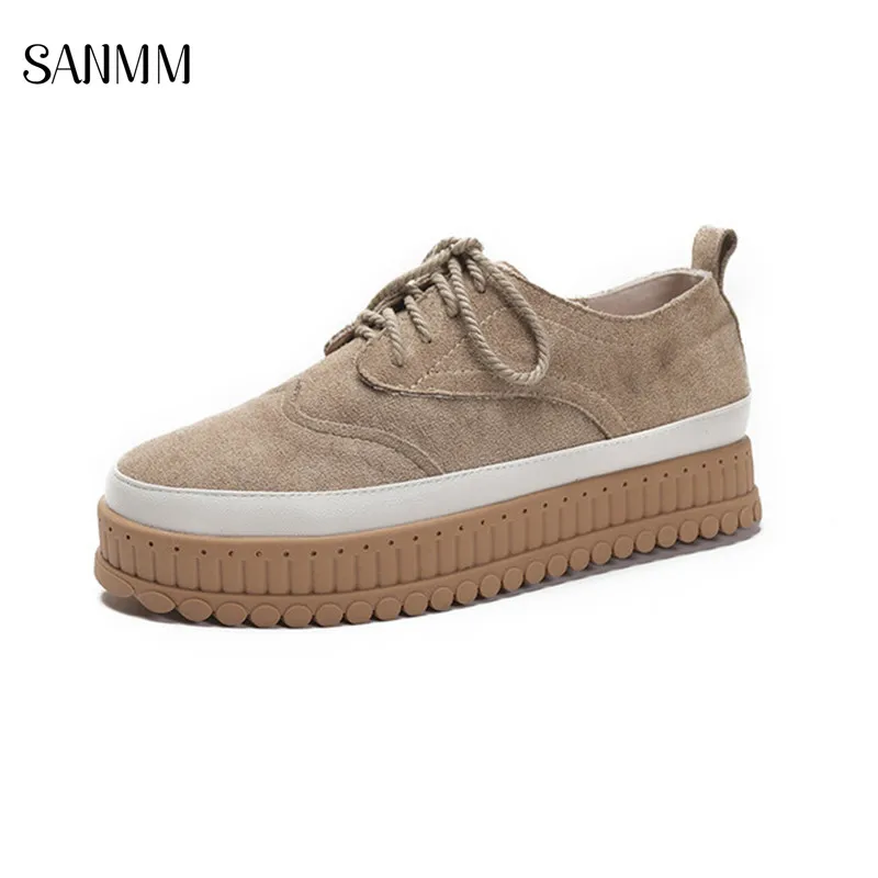 

SANMM Women Flat Platform Loafers Thick Sole Height Increasing Shallow Casual Shoes Woman Spring Autumn Flock Shoes AZ22