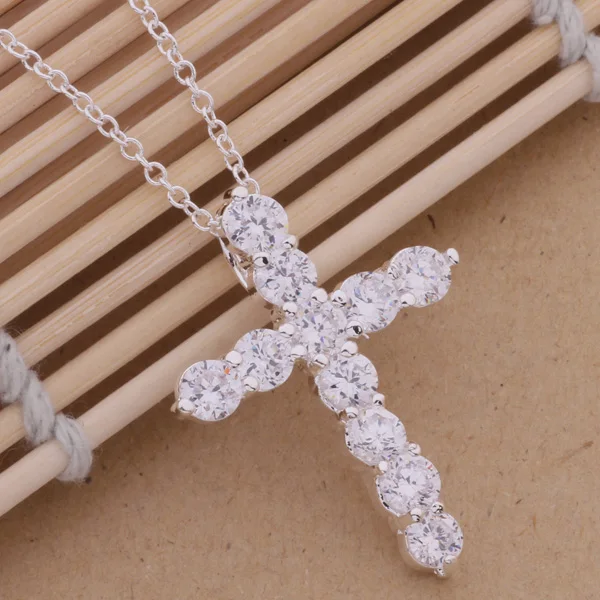 AN296 Hot silver color Necklace fashion jewelry pendant ablaze cross Factory wholesales high quality gifts
