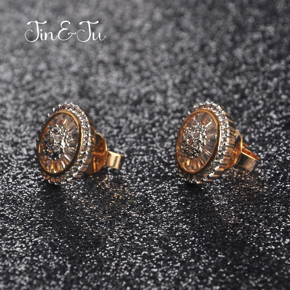 Jin& Ju Дизайн Ювелирные изделия имитация позолоты круглой формы кубический циркон серьги гвоздики для женщин E0741