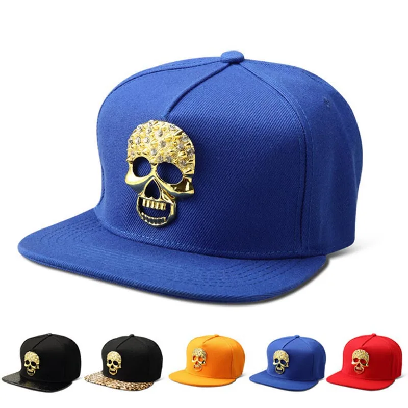 MissFox хип хоп золотой череп мужская шляпа с кристаллами проложили бейсболки шапки кепки мужские крутые хипстерские плоские полями личностные кепки в стиле хип-хоп