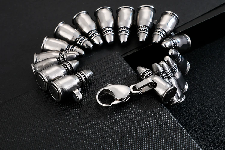 KALEN 21 см браслет из нержавеющей стали в форме пули для мужчин хип-хоп гвоздь Военный стиль звеньевая цепочка браслет ювелирные изделия