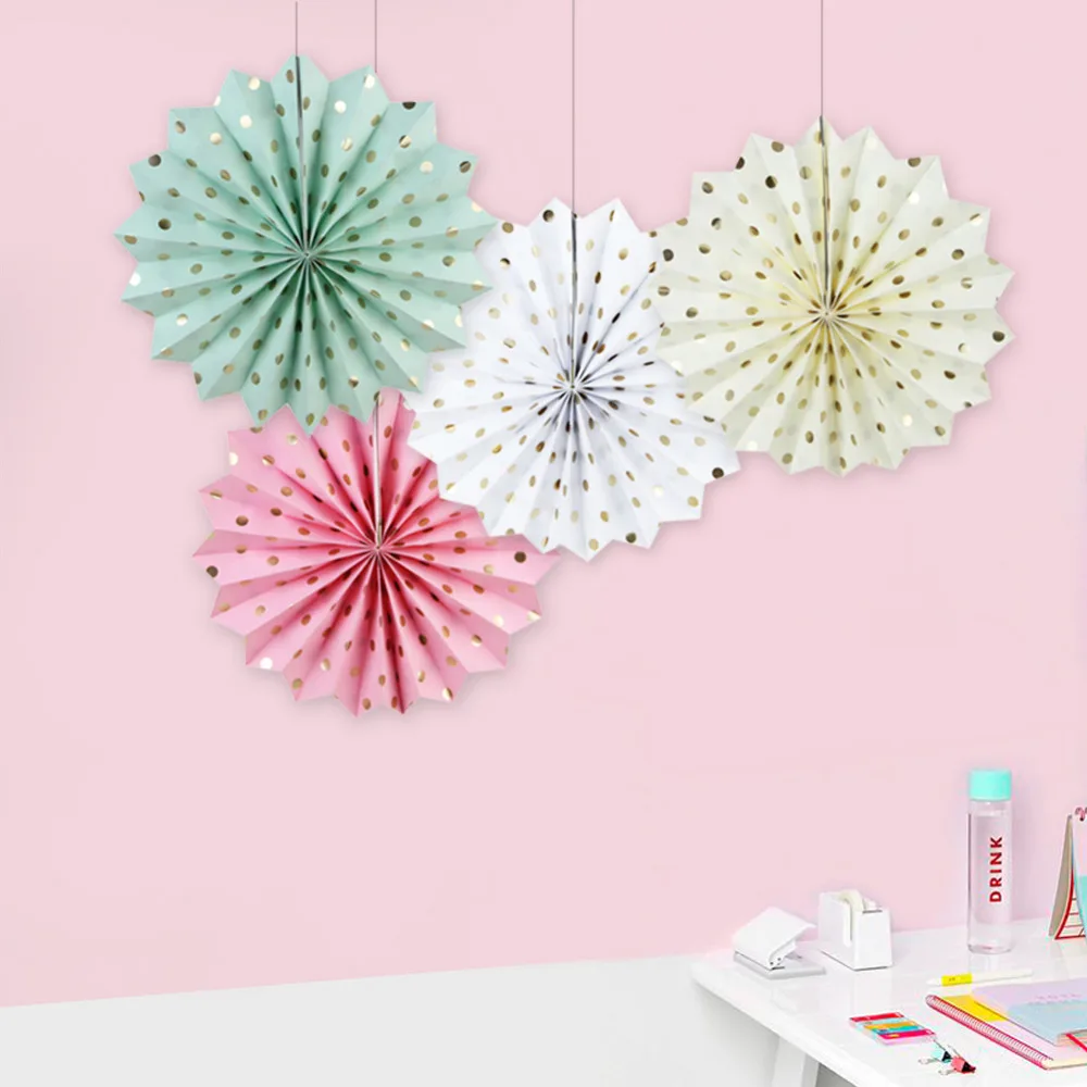 gold poil polka dot paper fan (8)