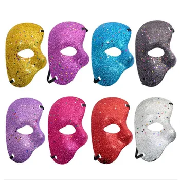 

Halloween party plastic half face mask opera phantom gold powder mask Halloween rave party masquerade phantom dance