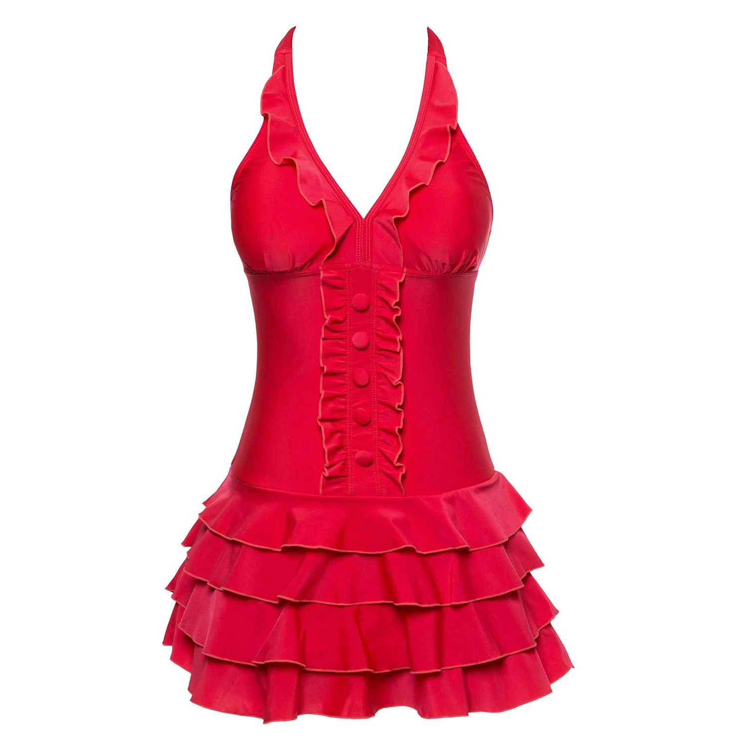 

Women's Halter Shaping Body One-Piece Swimsuit Plus Size Swimwear watermelon red 5XL