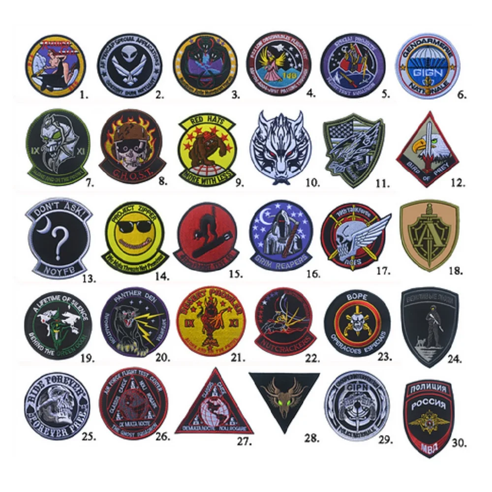 

3D embroidery patches Loops and hook Grim Reapers/French secret service/Ghost squadron/Project zipper patches