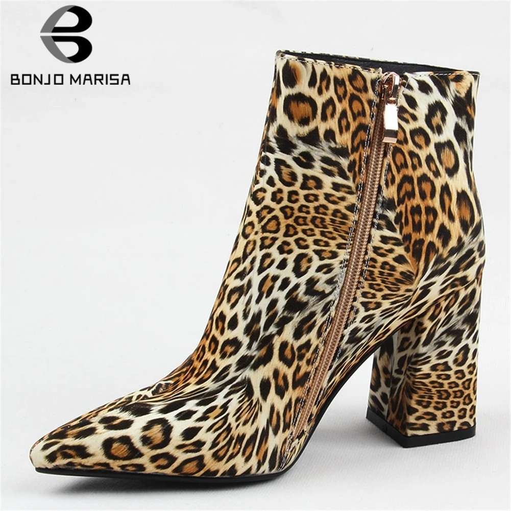 

BONJOMARISA High Quality New Fashion Ankle Boots Woman Shoes Zipper Chunky High Heels Add Fur Autumn Shoes Woman Boots