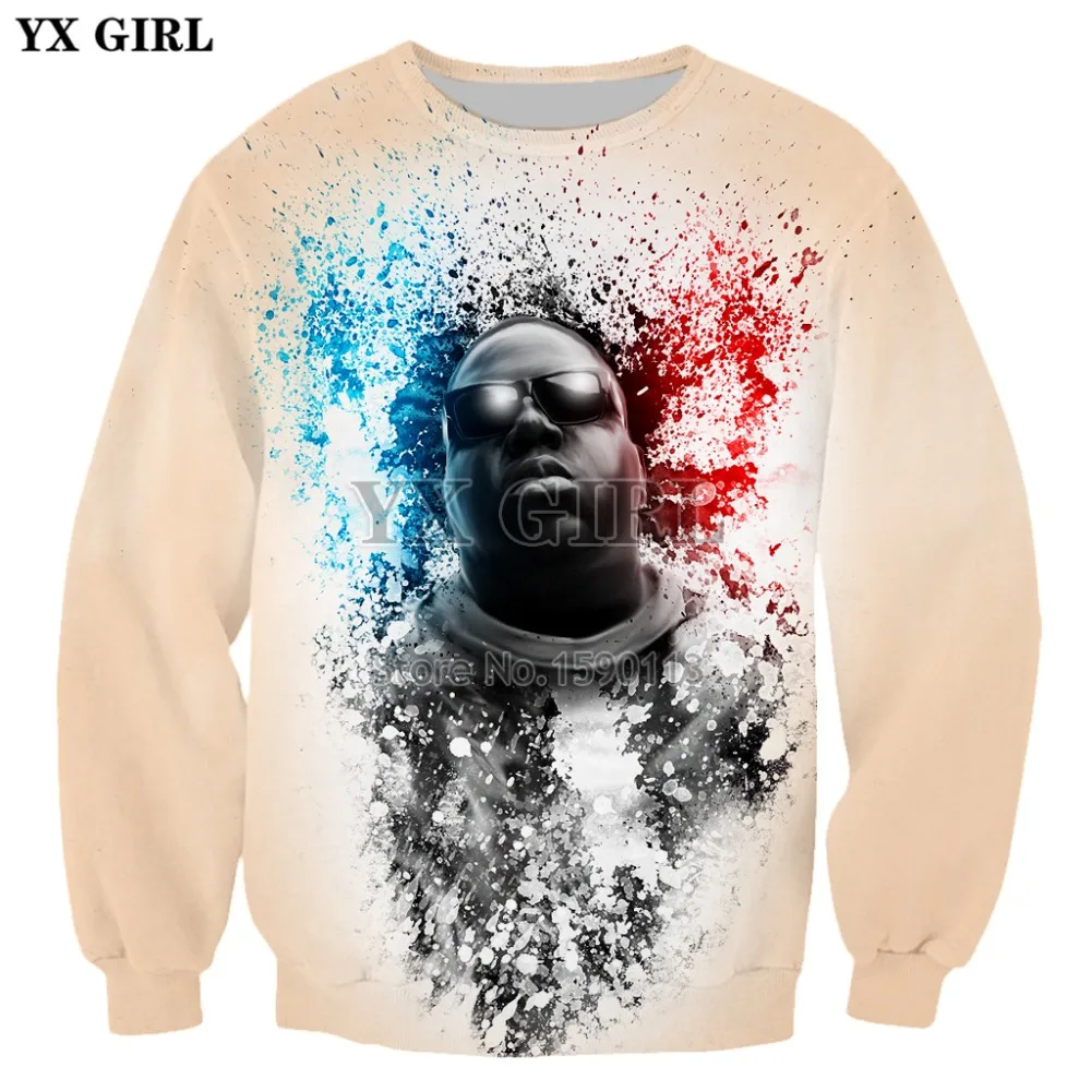 

YX GIRL 2018 New Fashion Men Women hoodies Rapper Biggie Smalls 3D Print Hip hop Sweatshirts street Casual Pullovers ZS405