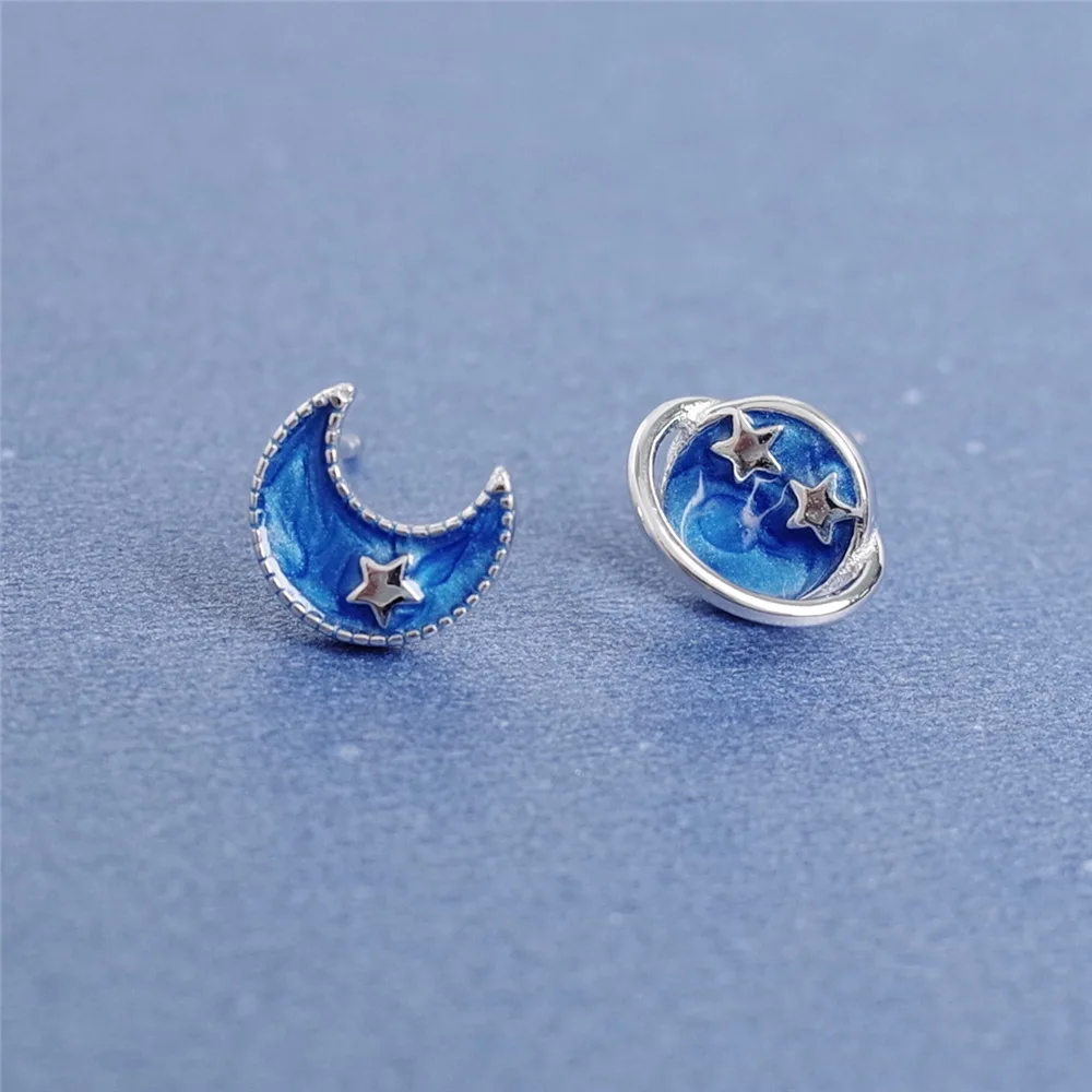 Женские Висячие Серьги blue moon star planet 100% Стерлинговое Серебро 925 пробы модные