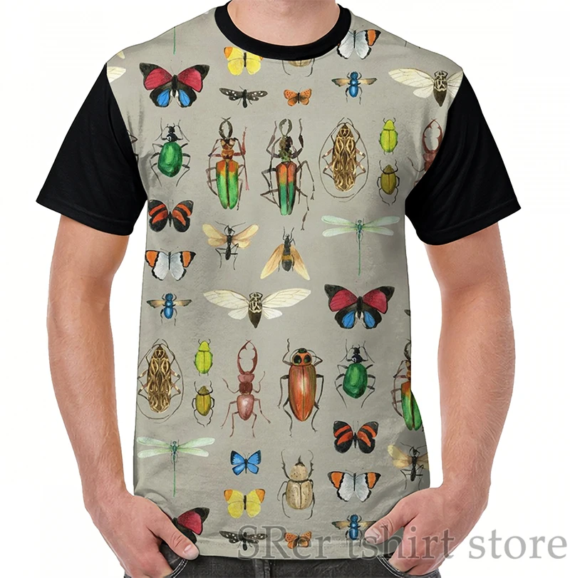 

The Usual Suspects - Insects on grey - watercolour bugs pattern by Cecca Designs Graphic T-Shirt men women t shirts