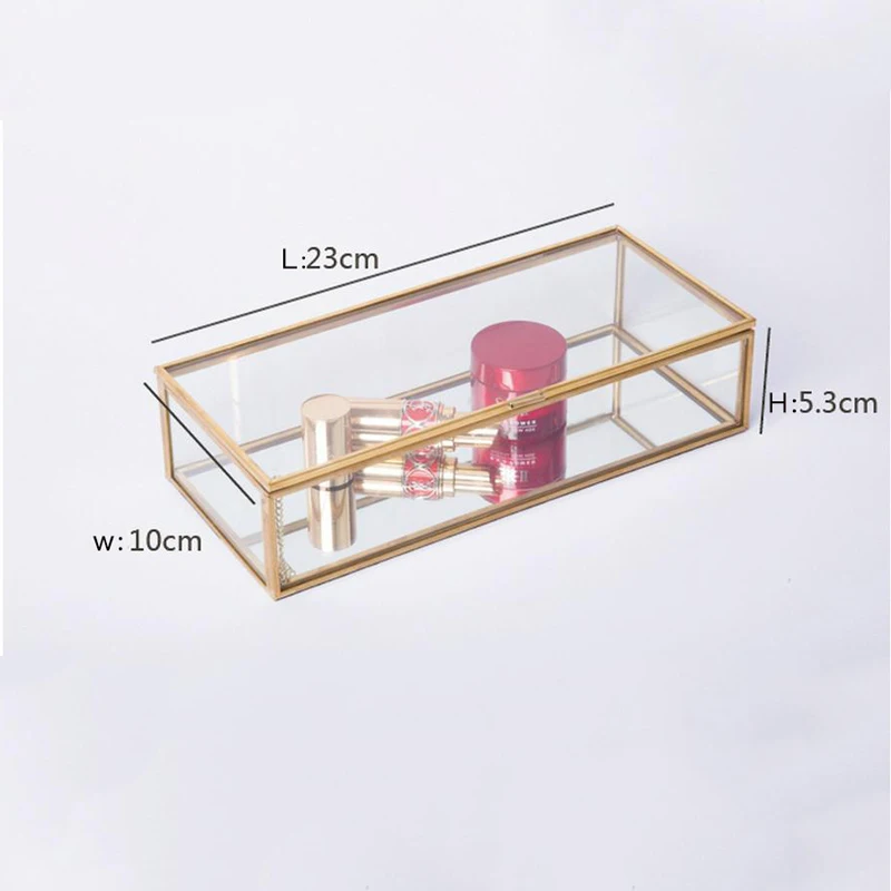 Золотая многоугольная стеклянная коробка для хранения ювелирных изделий, изысканная Чистая медь, шкатулка для украшений, Свадебный декор, дисплей, украшения, ремесла, Подарочный Органайзер