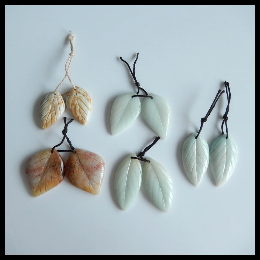 

Anniversary celebration!On sale 5 pairs Natural Gemstone Amazonite carved leaves Earring Set,35x17x4mm,25x15x5mm,34.9g
