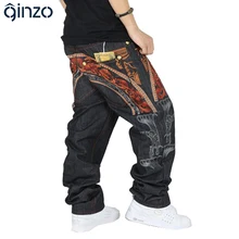 Männer hiphop jeans kühlen männer persönlichkeit stickerei lose hosen denim lange hose männlich fashion hip hop jeans