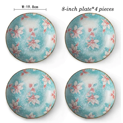 EECAMAIL тарелка в японском стиле для дома, креативная керамическая Снежинка, глазурь, посуда для пельменей, Набор круглых тарелок - Цвет: 8-inch plate