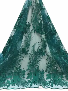 

Latest style Handmade Beaded and Stones French Lace Green Nigeria Wedding Dress African Tulle Lace Fabric For Party Dress 5yards